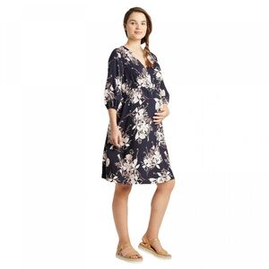 Ingrid & Isabel Maternity Dress Navy Blue Floral Knee Length Size Small